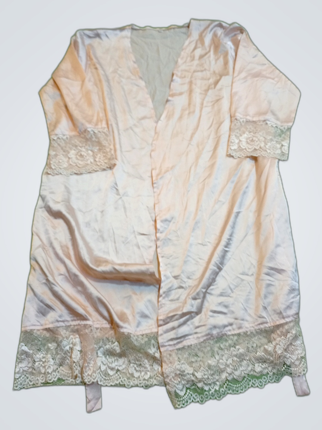 Peach Satin Robe with Lace Trim