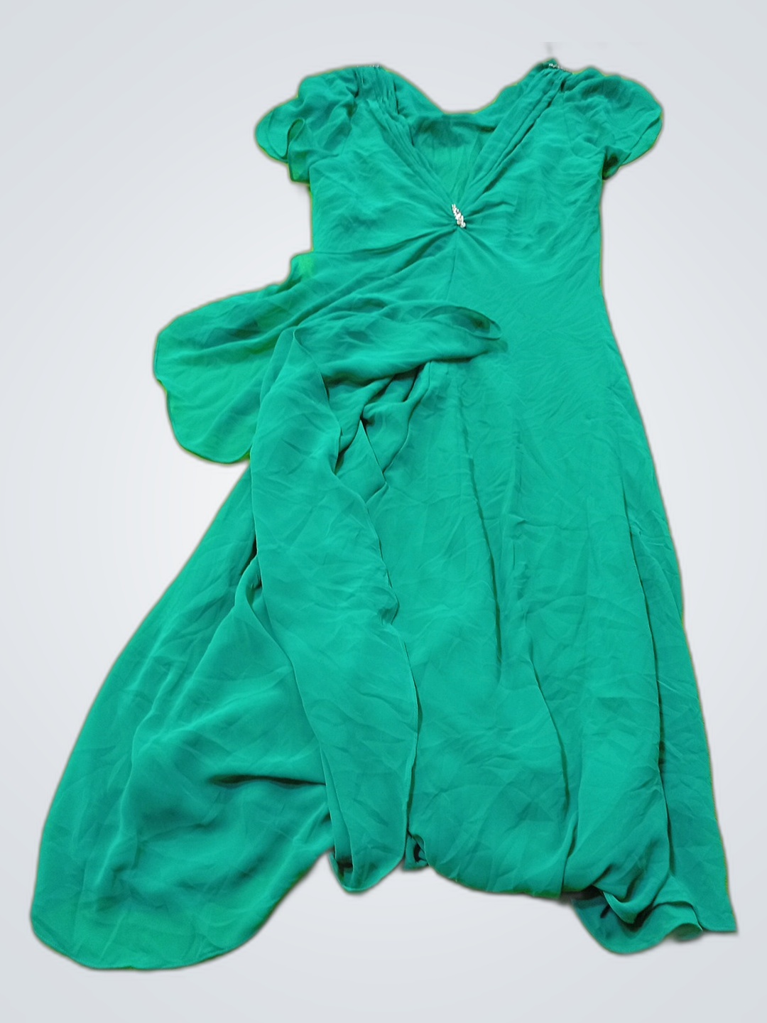 S.L. Fashions Green Flowy V-Neck Dress