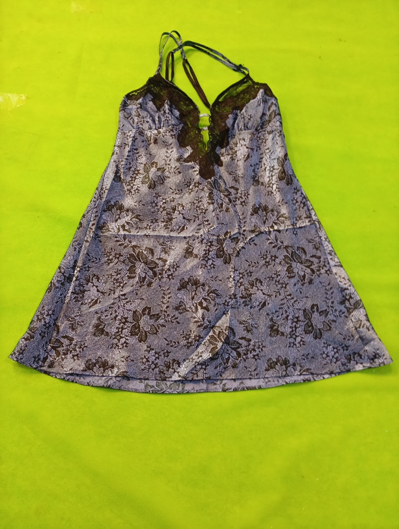 Grey Floral Lace Slip Dress