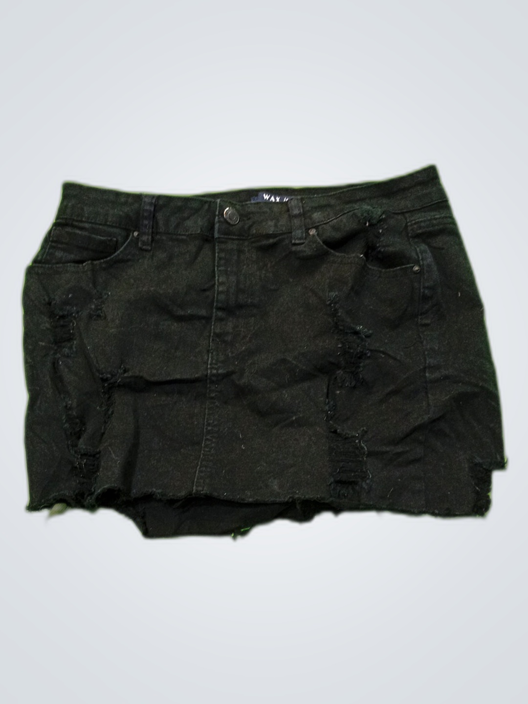 Falda mini de mezclilla negra desgastada WAX