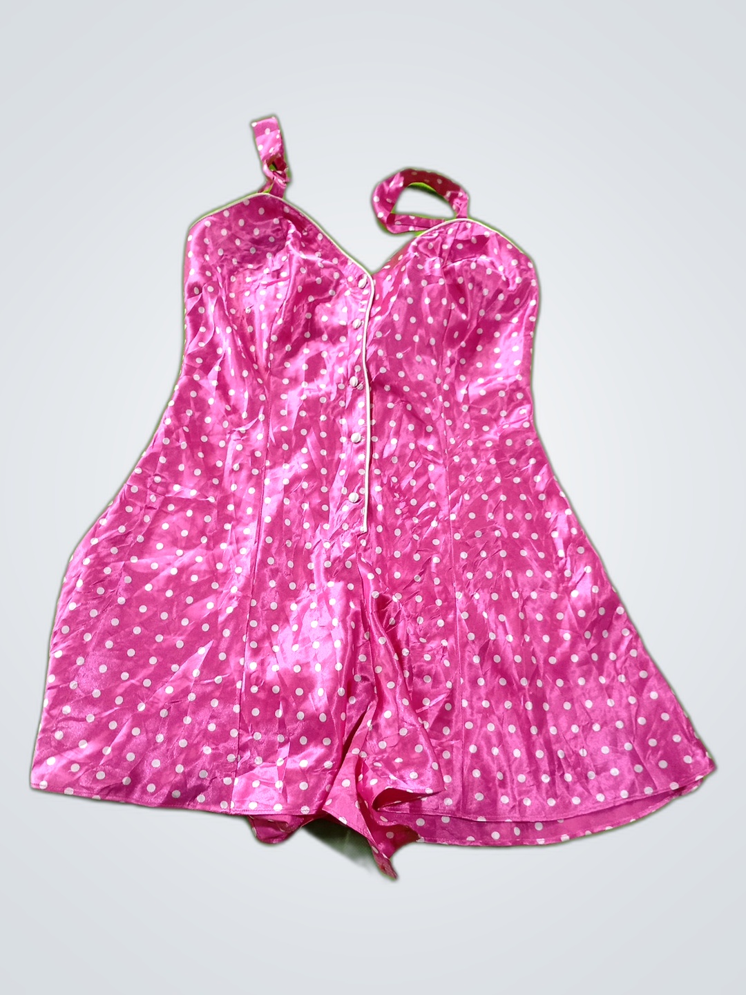 Cacique Pink Polka Dot Satin Romper