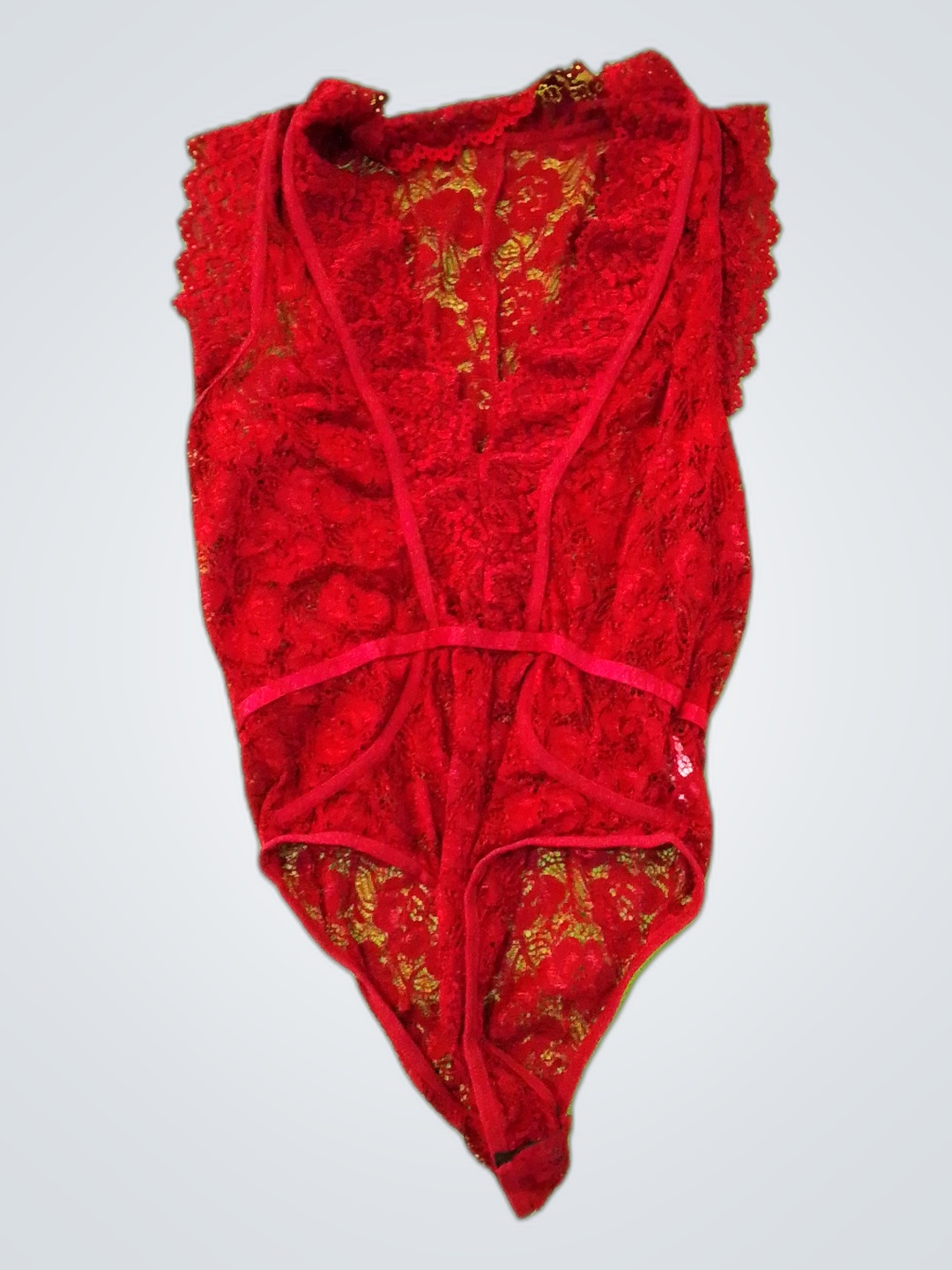 レッドレースボディースーツ