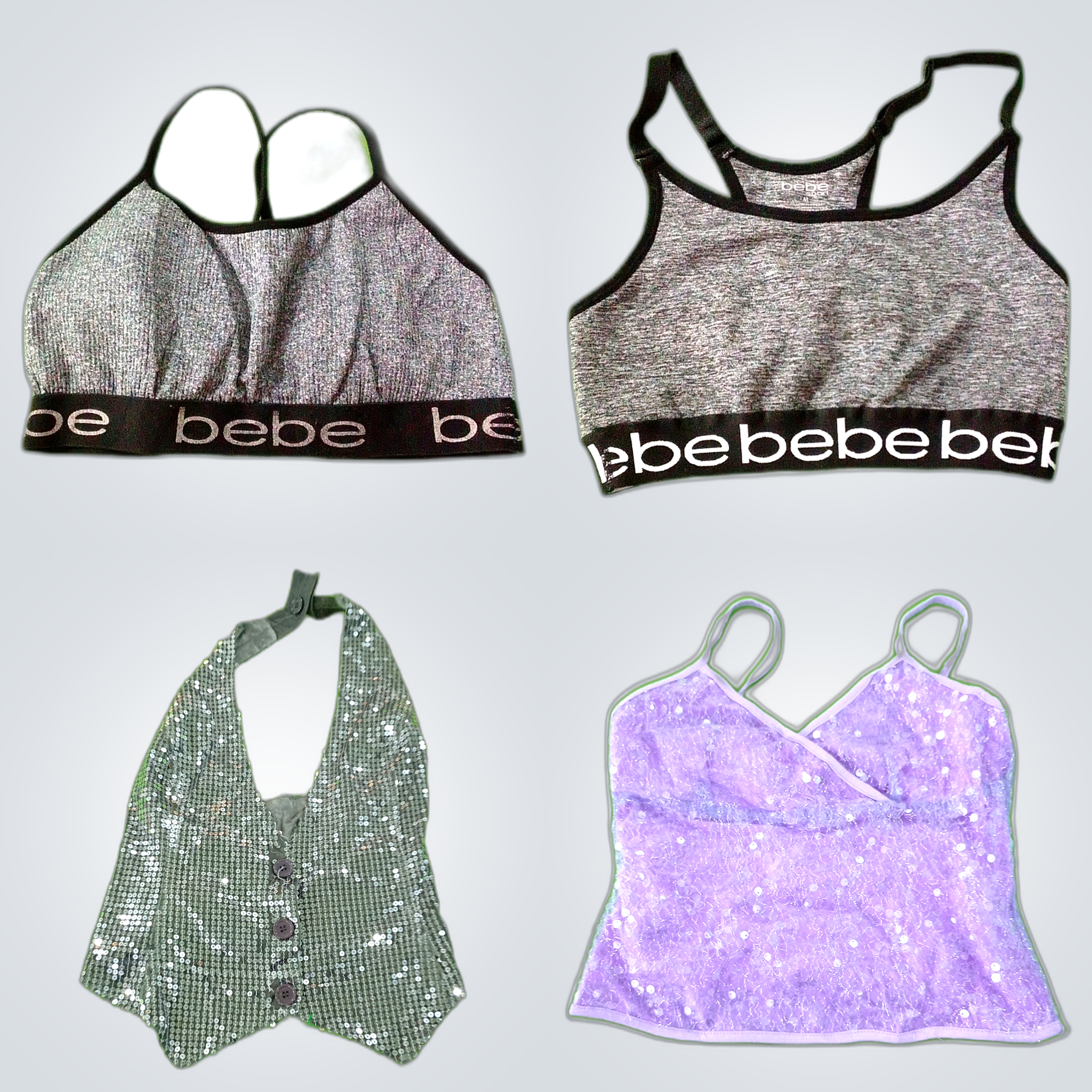 Bebe & Sequined Top Bundle - Sports Bras & Glitter..