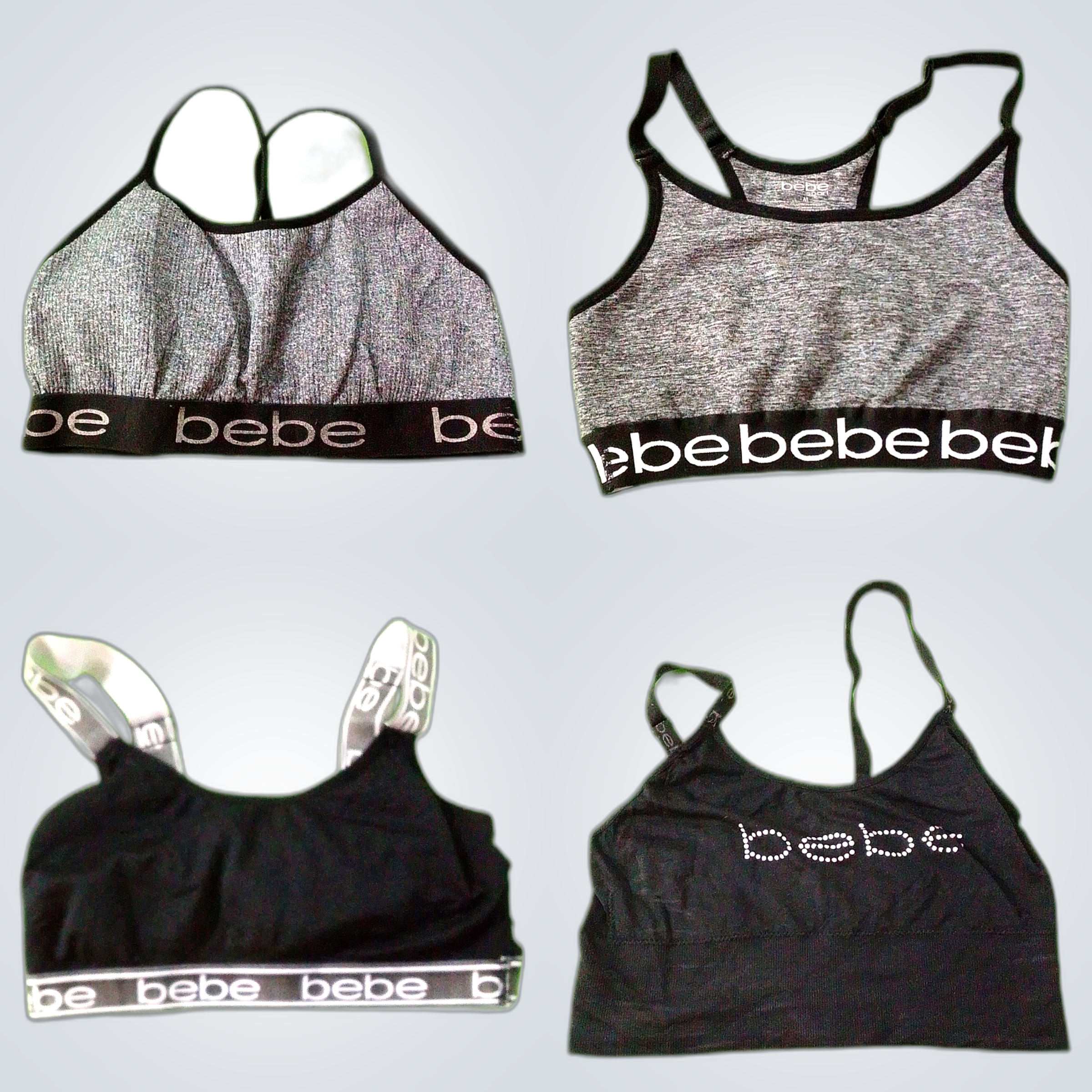 Bebe Sports Bra Bundle 5pcs Gray Black Ribbed Logo..