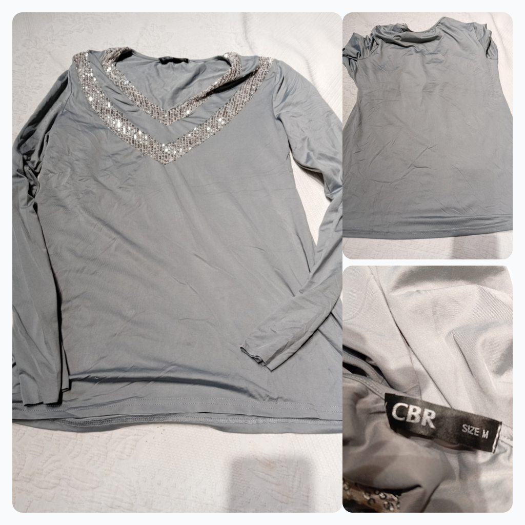 Grey Long Sleeve Top with Sequin Detail