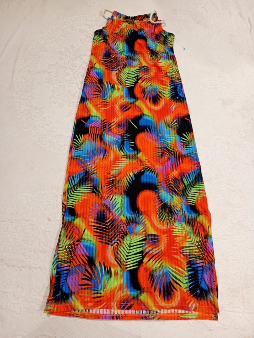 Colorful Leaf Print Maxi Dress