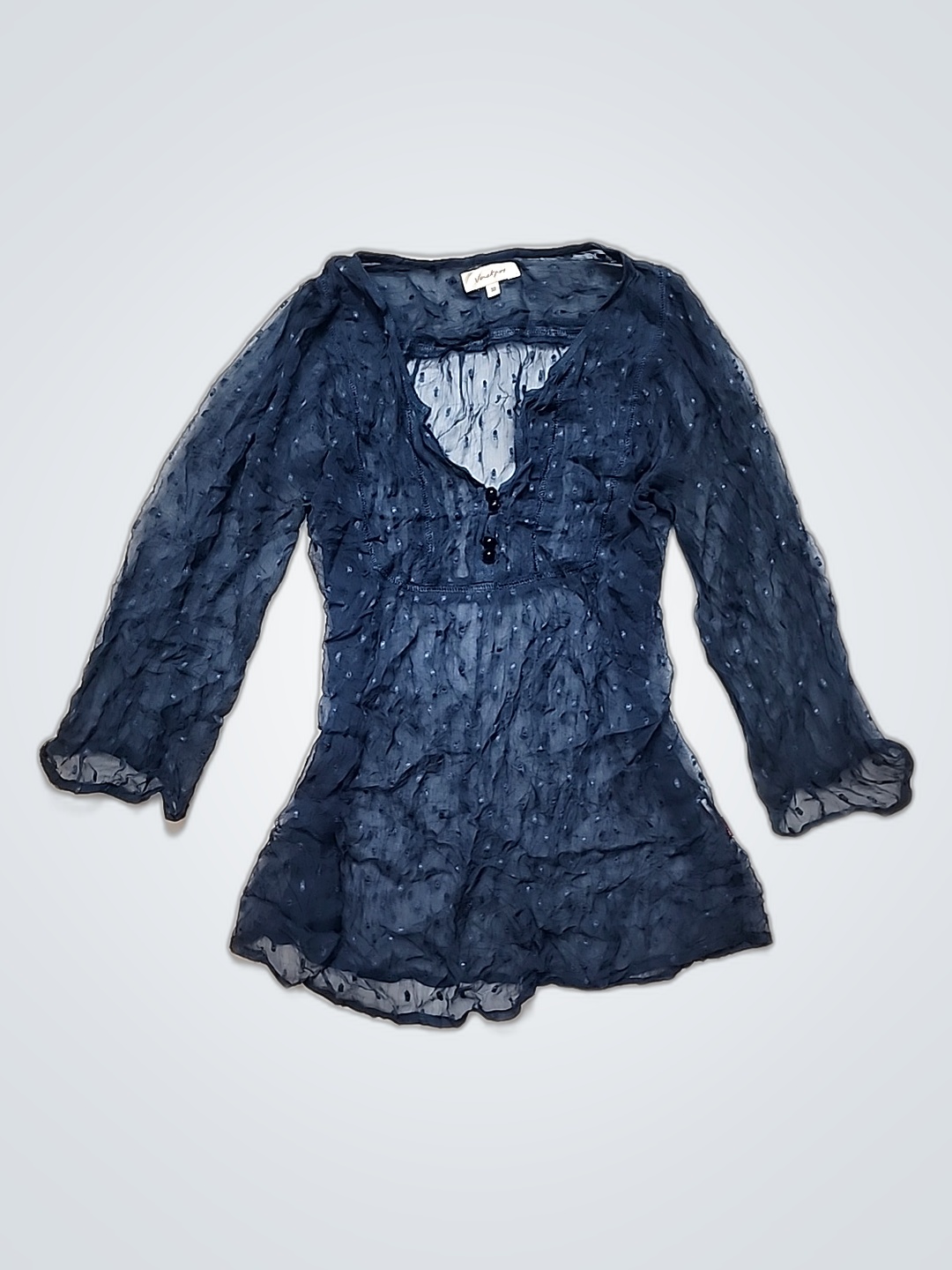 Blue Long-Sleeve Sheer Top