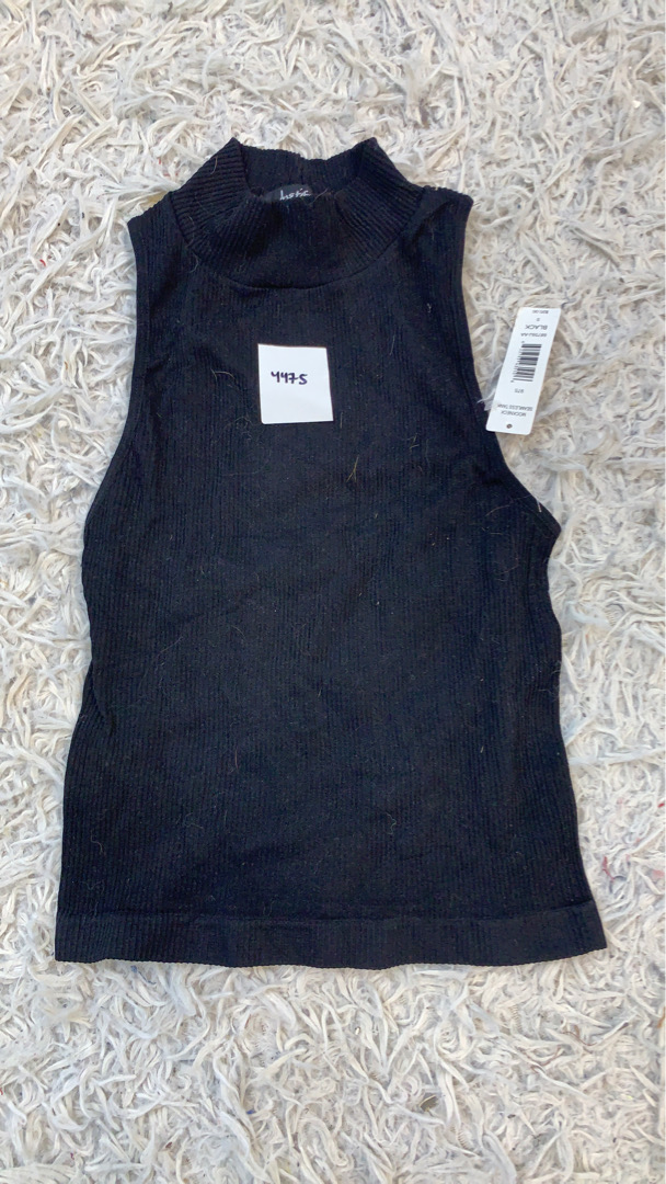 Top sin mangas de cuello alto con canalé negro Jus..