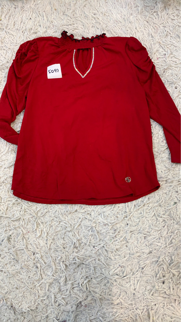 Red Long Sleeve Blouse with Rhinestone Detail