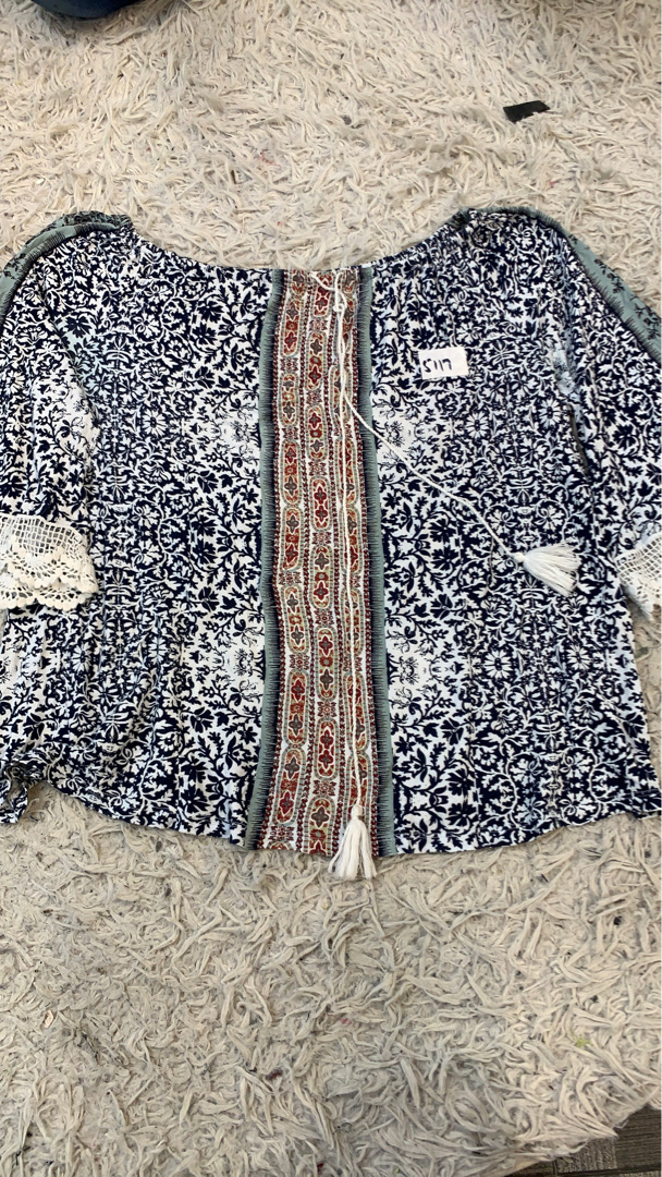 Floral Print Blouse with Tassels