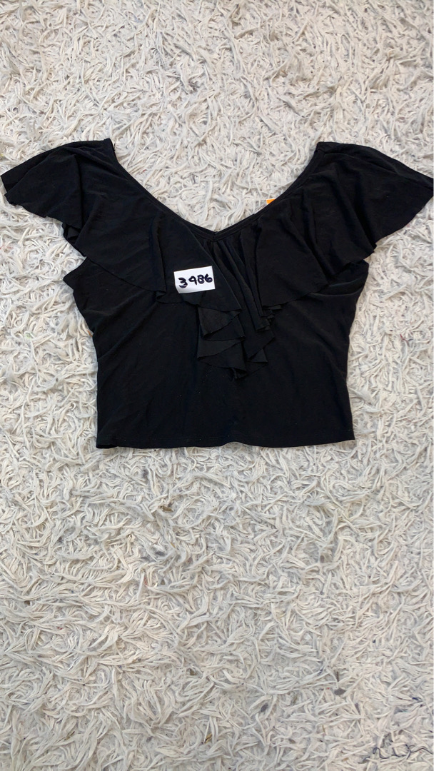Black Ruffle Flutter Sleeve Top