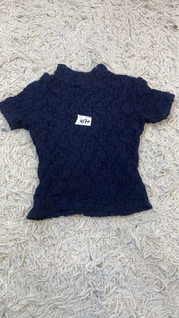 Navy Blue Textured Short Sleeve Top
