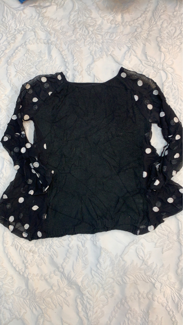 Black Polka Dot Long Sleeve Blouse