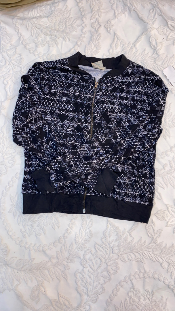 Black and White Patterned Zip-Up Jacket