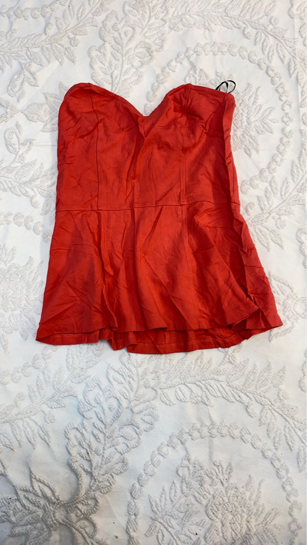 Red Strapless Peplum Top