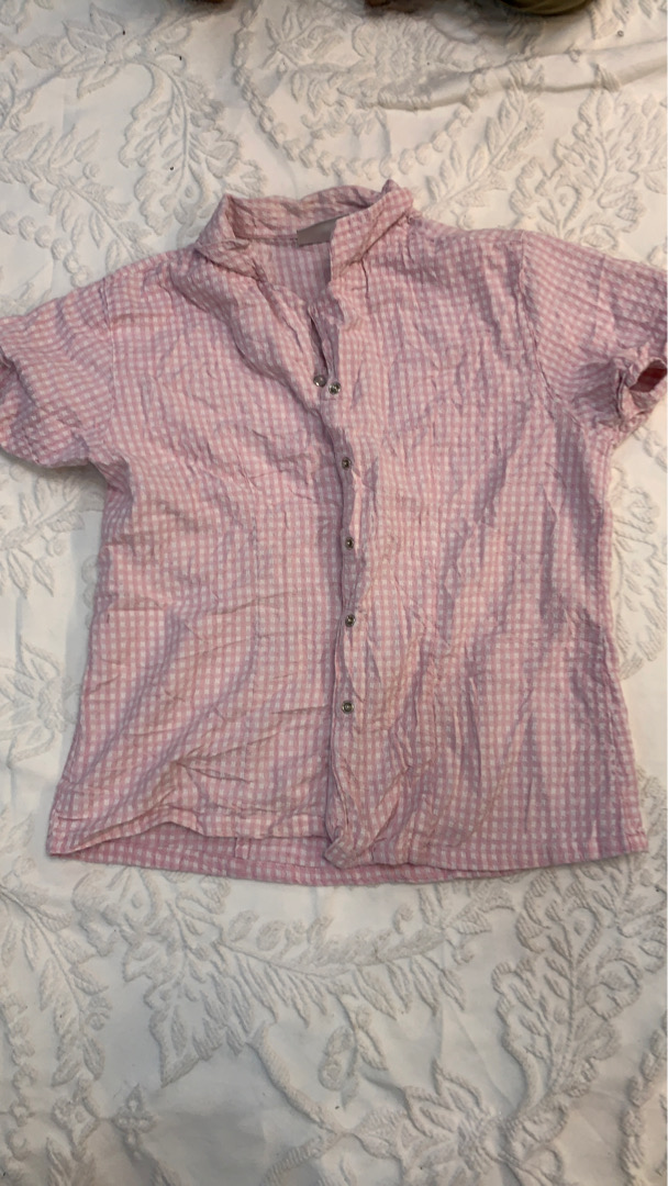 Pink and White Gingham Button-Up Shirt