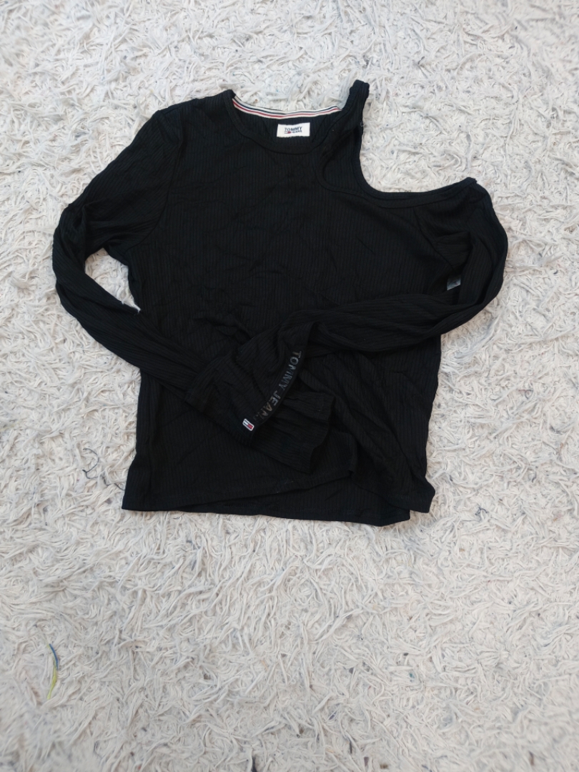 Tommy Jeans Black Ribbed One-Shoulder Long Sleeve ..