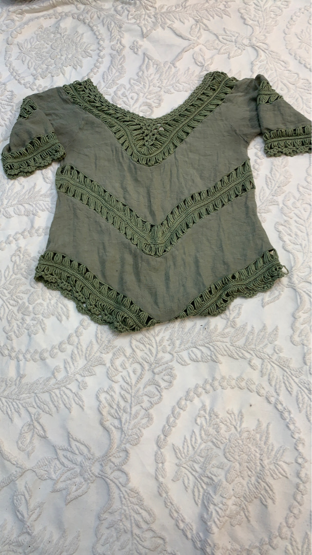 Green Crochet Trim Top