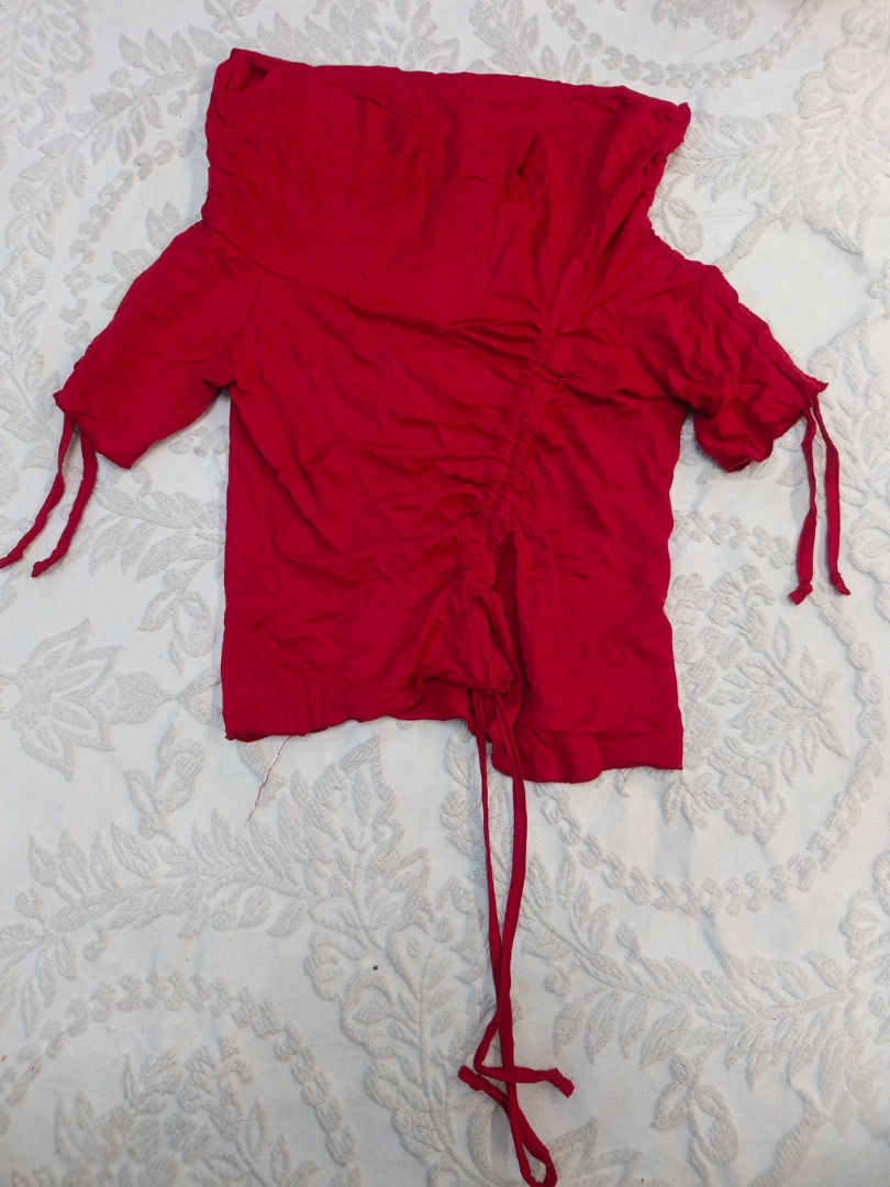 Red Ruched Drawstring Top
