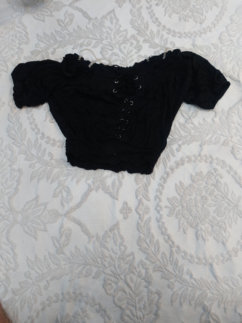 Black Off-Shoulder Lace-Up Top