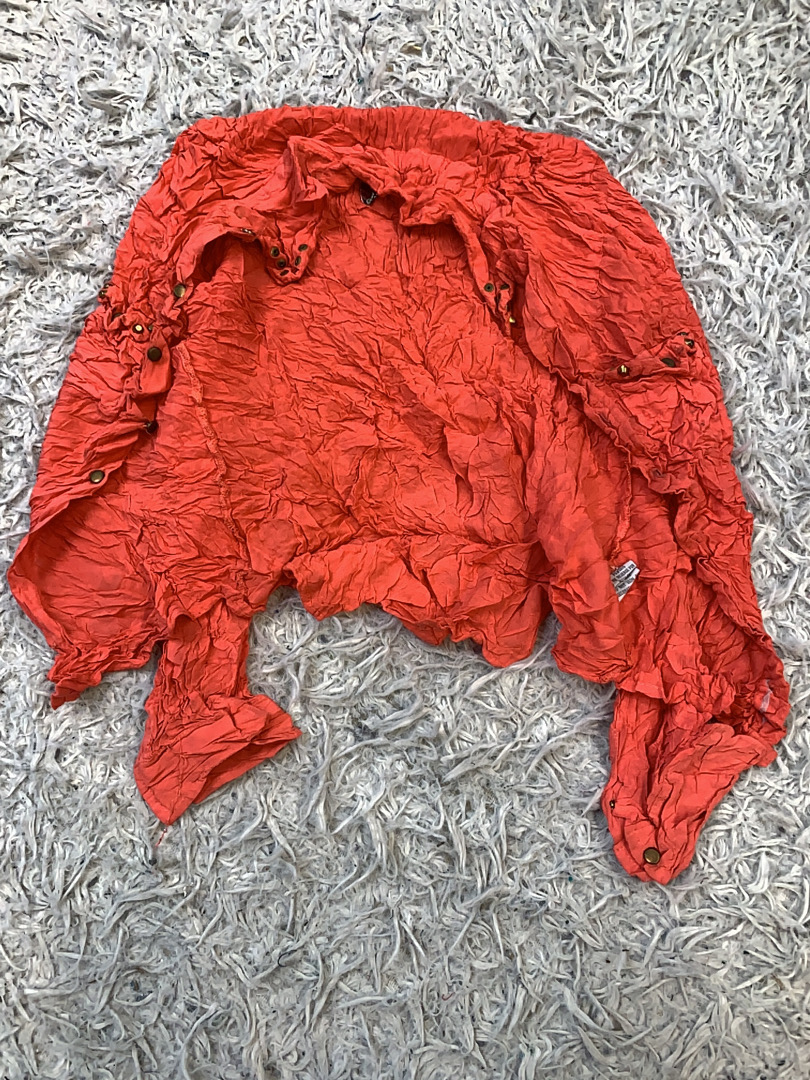 Orange Crinkled Button-Up Top