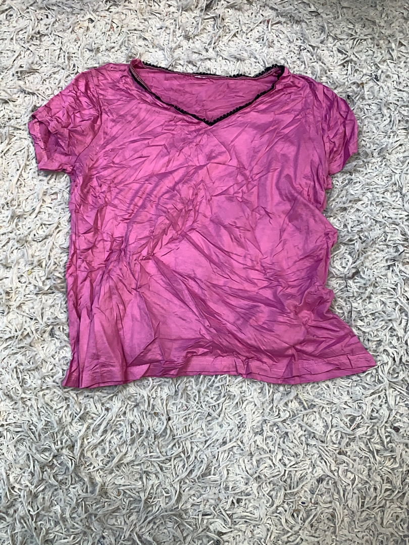 Pink V-Neck T-Shirt with Black Trim