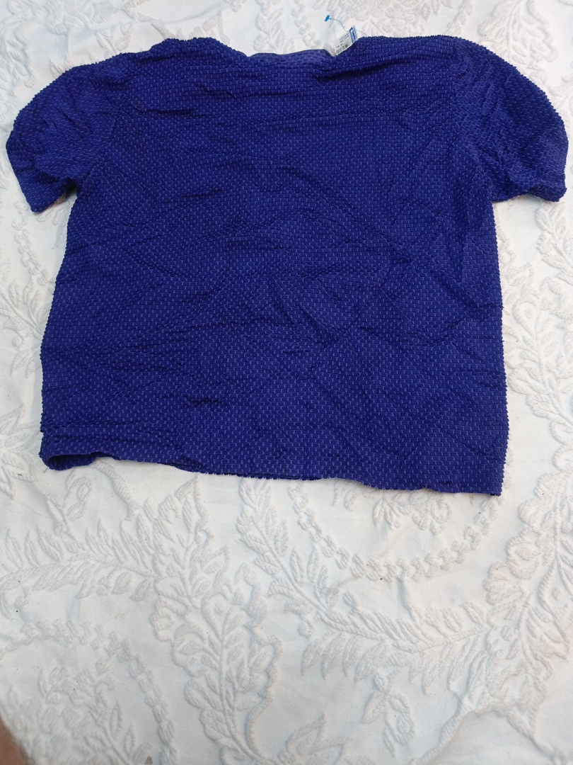 Blue Textured Short Sleeve Top