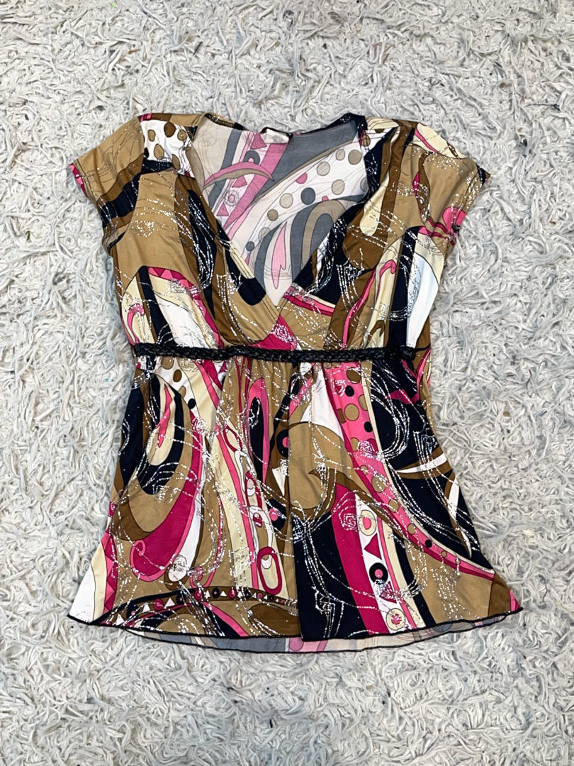 Red Bugs Printed V-Neck Top