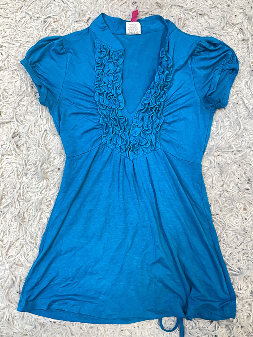 Teal Ruffle Front Top