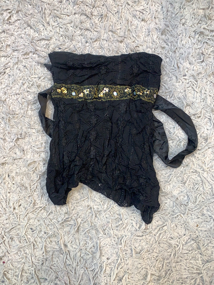 Black Lace Embellished Strapless Top