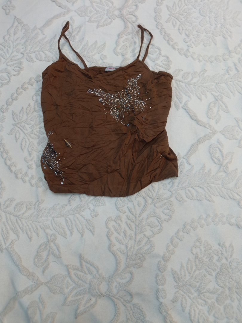 Brown Cami Top with Butterfly Rhinestone Detail