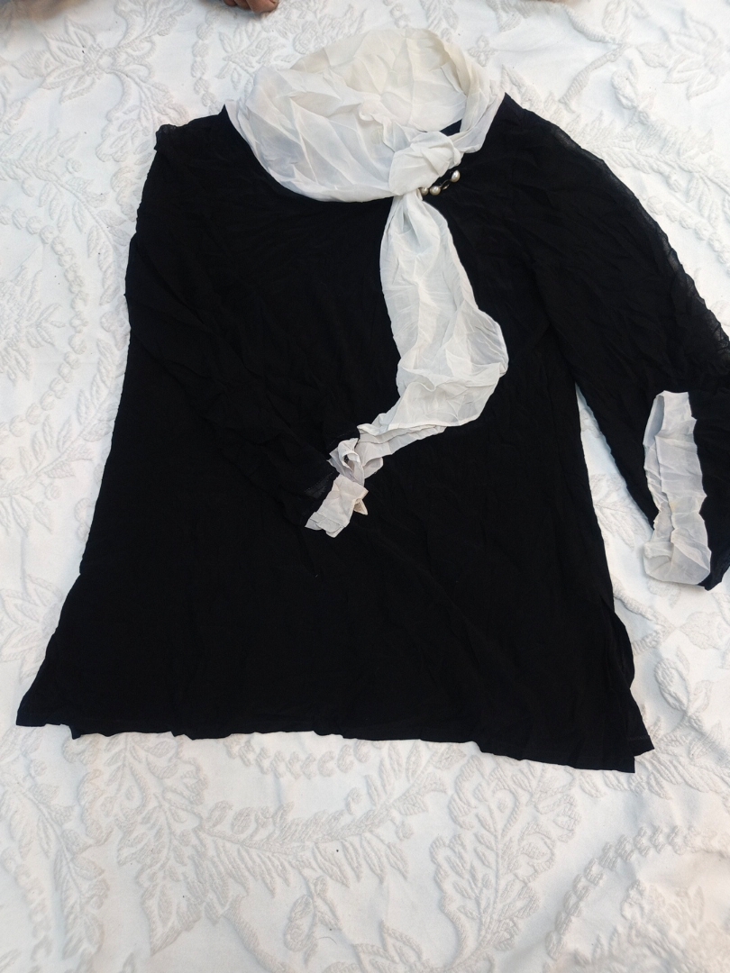 Black and White Ruffle Blouse
