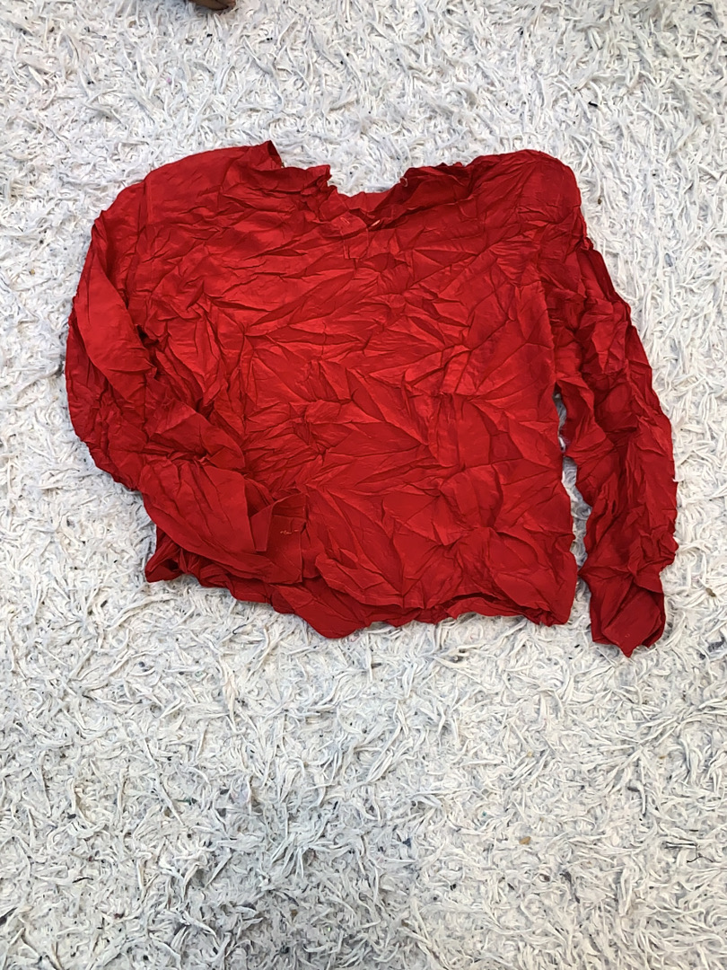 ポール・スタンレーの赤いシルクブラウス