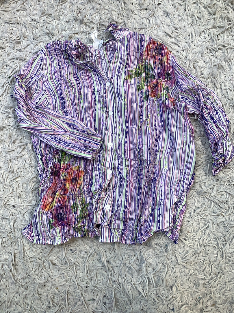 Blouse with Floral and Striped Pattern