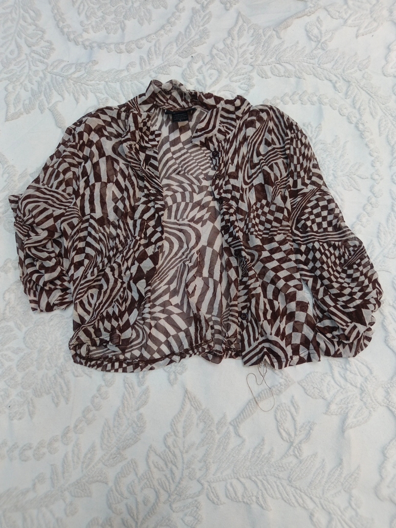 Brown and White Patterned Top