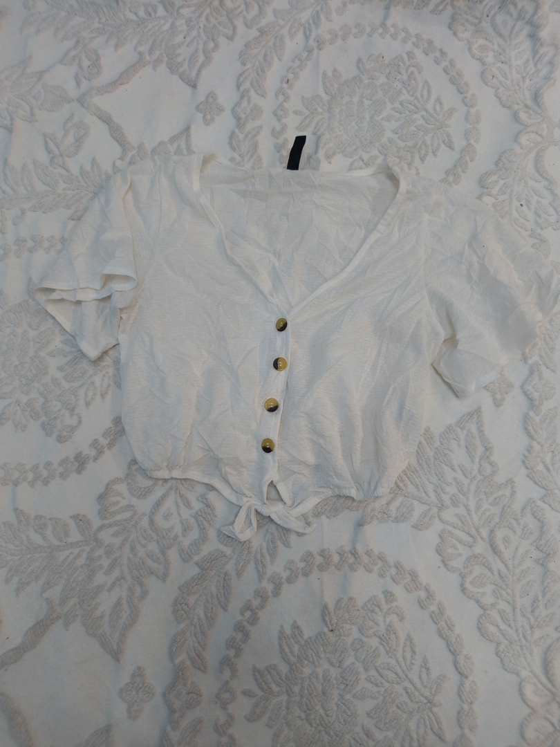 White Blouse with Ruffles and Buttons
