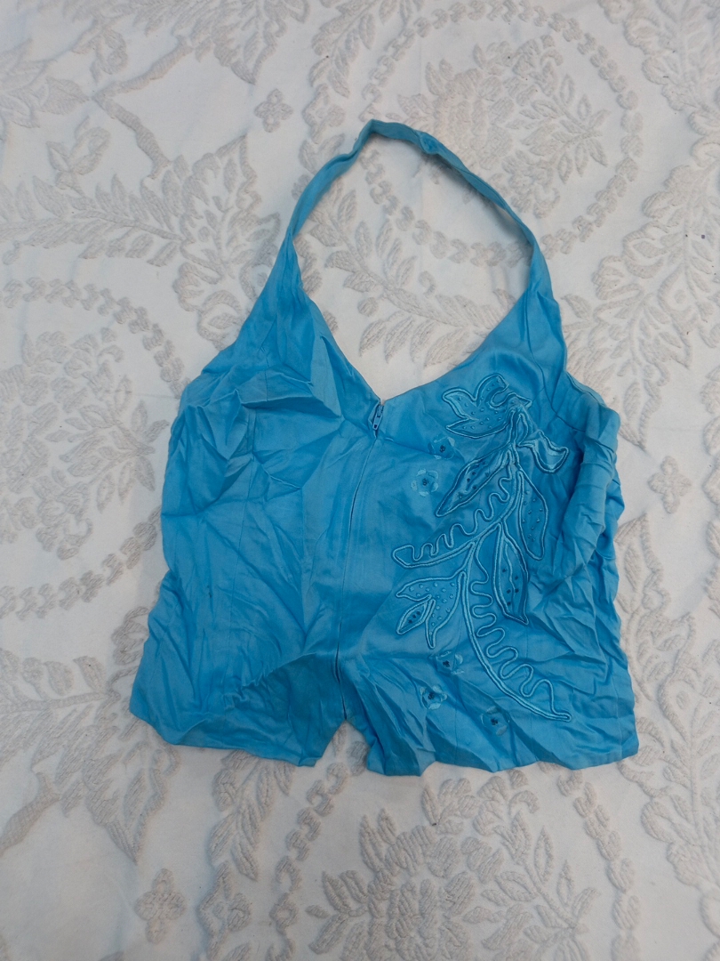 Top Halter Ricamato Blu
