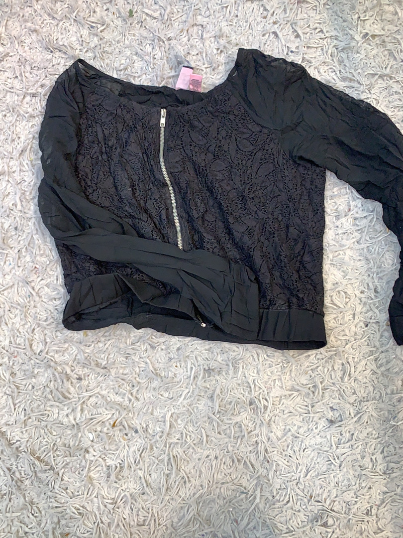 Black Lace Top with Zip-Up Front