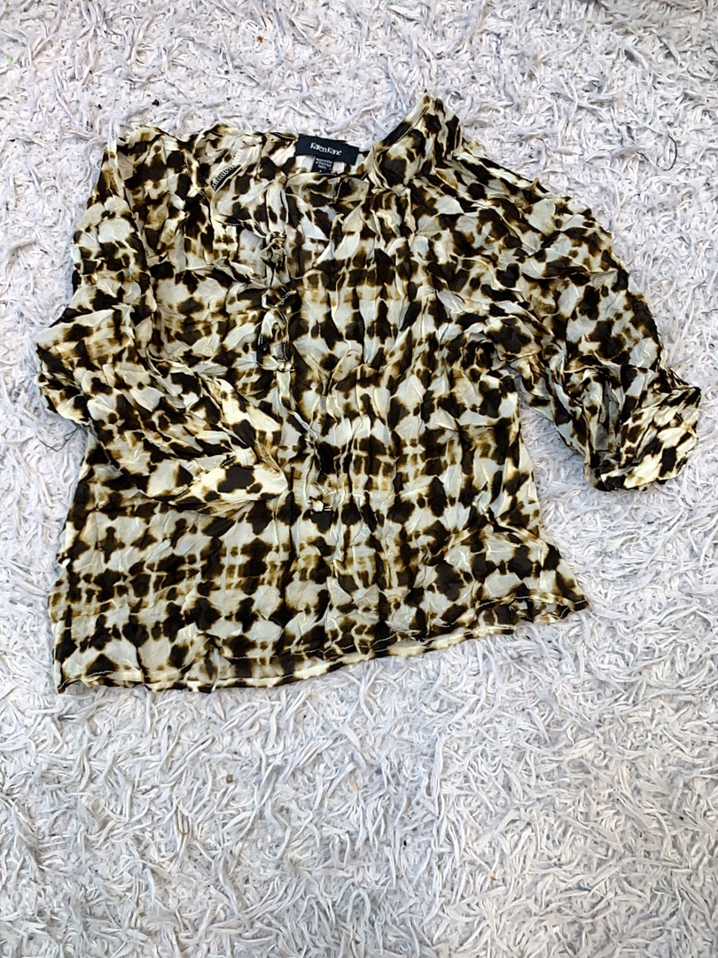 Brown and White Tie-Dye Blouse