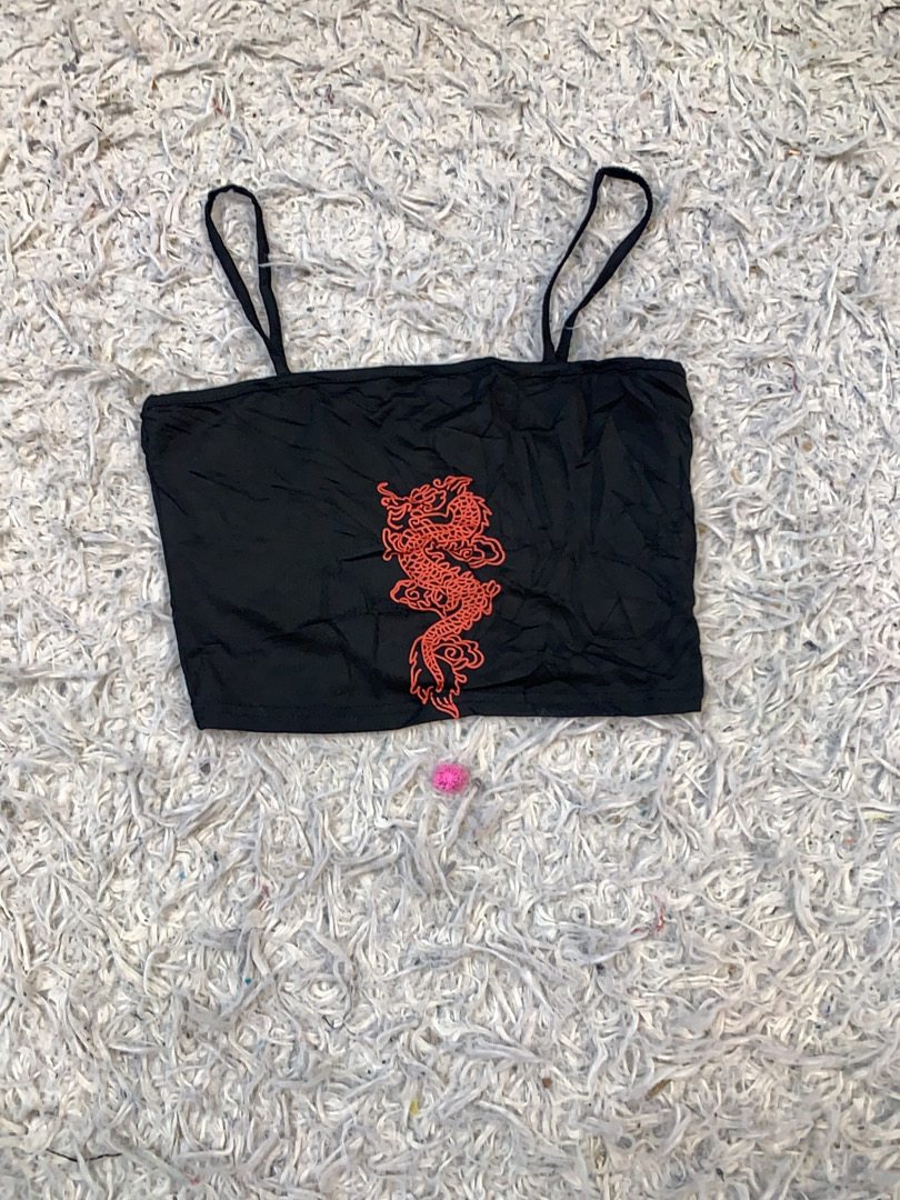 Black Cropped Top with Dragon Design