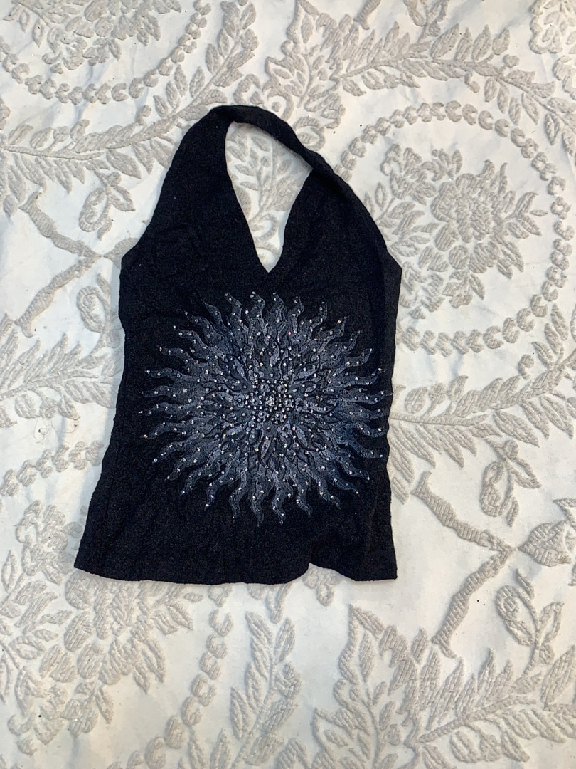 Black Embellished Halter Top