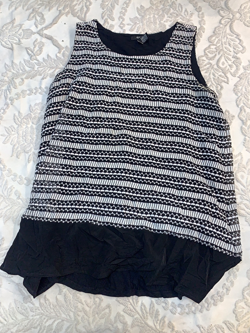 Alfani Women's Black and White Striped Top