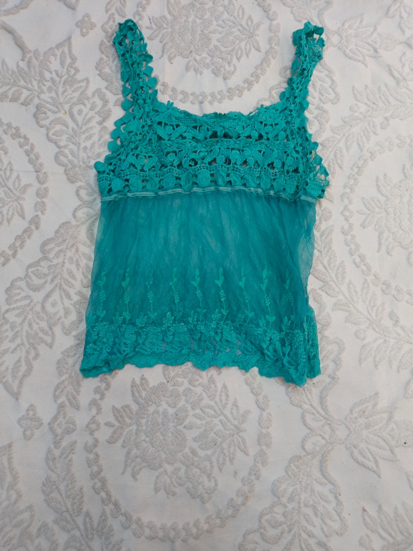 Top de Alças de Renda Verde Água