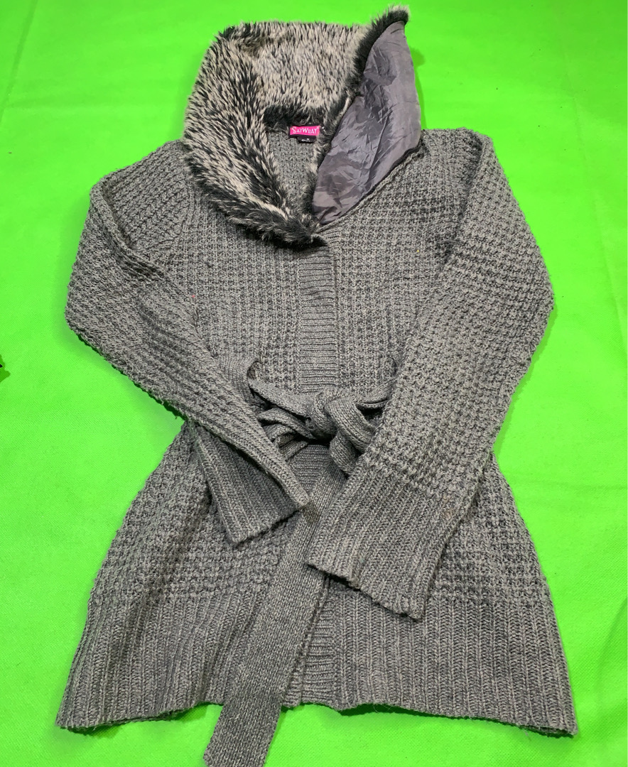Say What Grey Fur Collar Knit Cardigan