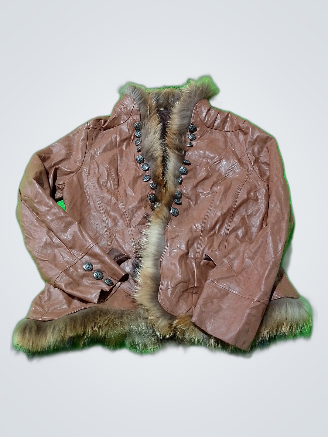 Brown Leather Jacket with Fur Trim