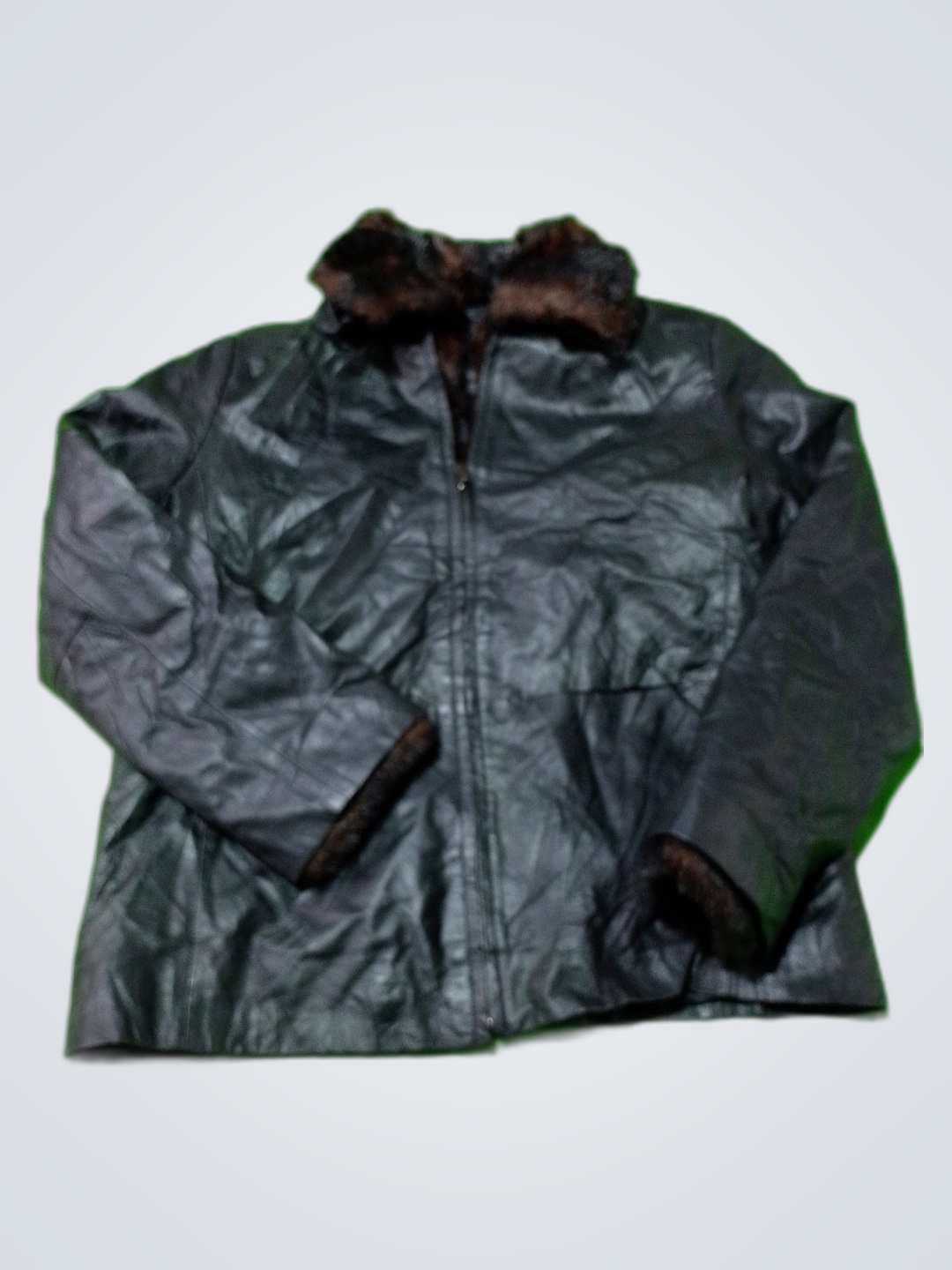 Kathy Ireland Black Leather Fur Collar Jacket