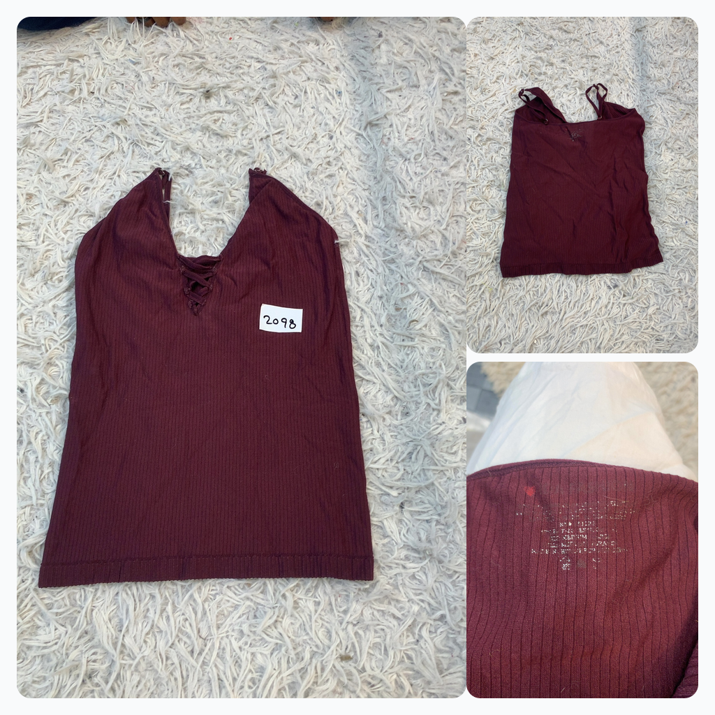 Ribbed Cami Top with Lace-Up Detail