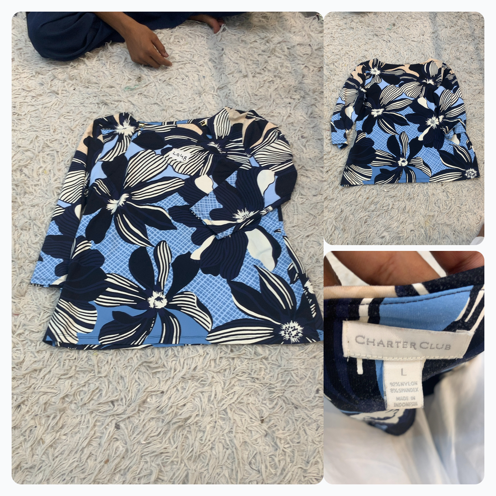 Charter Club Floral Print Langarmoberteil