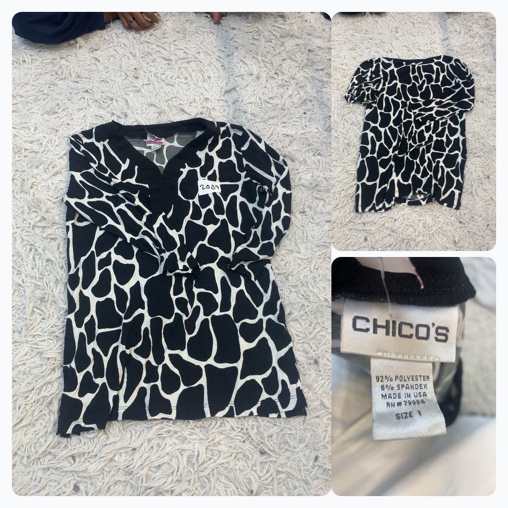 Chico's Animal Print Long Sleeve Top