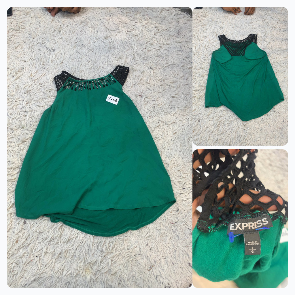 Express Green Tank Top with Black Crochet Detail